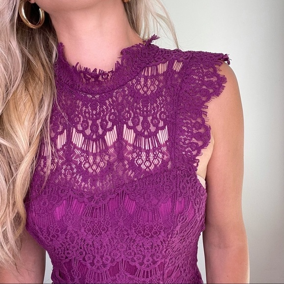 Free People Magenta Pink Lace Open Back Dress New - Picture 14 of 16